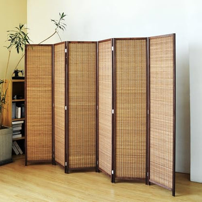 6 Panel Bamboo Room Divider Screen,5.6 FT Tall Bamboo Divider Folding Panel Screen,Freestanding Panel Divider for Room Seperation,Brown - color: Brown, size: 6 Panel