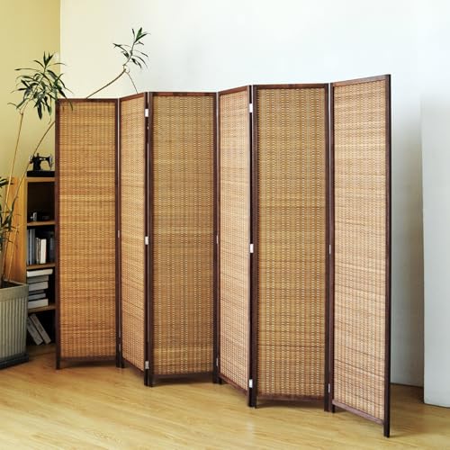 6 Panel Bamboo Room Divider Screen,5.6 FT Tall Bamboo Divider Folding Panel Screen,Freestanding Panel Divider for Room Seperation,Brown - color: Brown, size: 6 Panel