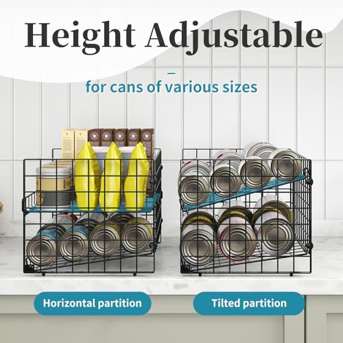 3-Pack Stackable Can Rack Organizer, Adjustable Can Holder for Pantry | 2-Tier Rolling Can Dispenser Holds Up to 90 Cans, Canned Food Storage Organizer for Kitchen Cabinet, Black - style: 2-Tier 3-Pack
