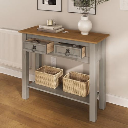Solid Wood Hall Table Console 34.49" W, 12.64" D, 28.82" H - Farmhouse Entryway Table with 2 Drawers, Office Hallway Foyer, Wooden Storage, Cupboard Console Table - color: Grey
