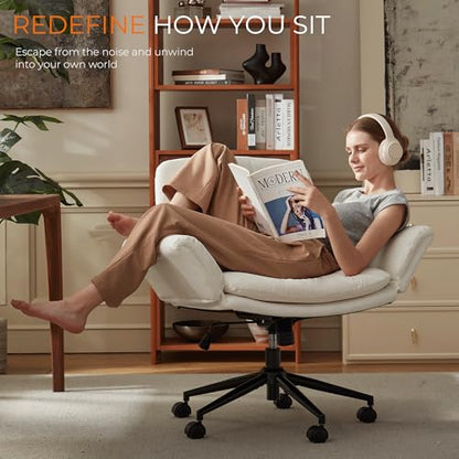 Dowinx Criss Cross Chair with Five-Level Adjustable Arms and Wheels - Comfortable Ergonomic PU Leather Swivel Vanity Chair - Computer Makeup Chair for Home Office, Bedroom, Vanity Room -Milk White - color: Milk White