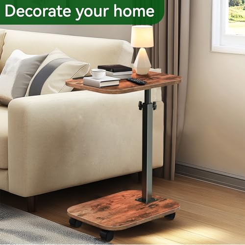 Sofa Tray Table for Couch, 360°Swivel TV Tray for Small Spaces, Adjustable Height Side Tables for Eating, C Shaped End Table for Livingroom, Bedroom, Sofa, Bed, Snack