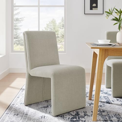 Modway Emory Fabric Slipper Dining Chair in Linen – Upholstered Armless Dining Side Chair – Versatile Modern Accent Chair or Vanity Chair - color: Linen
