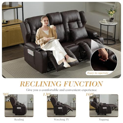 Loveseat Recliner Sofa,RV Wall Hugger Recliners with Flip-up Console,Reclining Loveseat Sofa Recliner with Cup Holders/Lumbar Pillows for Small Spaces,RV Furniture (Brown,68" 2-Seater) - color: Brown, size: 68" 2-Seater