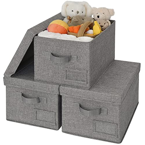 GRANNY SAYS Storage Bins with Lids, Decorative Storage Boxes with Lids | Storage Box with Dust Cover, Handles & Lable, Collapsible, Ideal for Closet Clothes Blanket Toys, Medium, Dark Gray, 3-Pack - color: Dark Gray, size: Medium