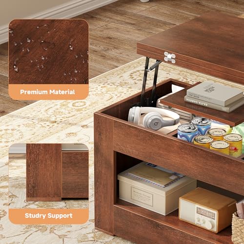 UNIQUITE 40" Lift Top Coffee Table, 4 in 1 Multi-Function Lift Coffee Tables with Storage and Hidden Compartment, Convertible Wood Coffee Tables to Dining Table for Living Room, Walnut - color: Walnut