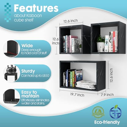 Wall Mount Shelf Set of 3, Floating Cube Shelves for Space Discovery Home and Commercial Use, Large Size Shelves Set, Cloud Atlas/Black Marble - color: Cloud Atlas, size: Set3
