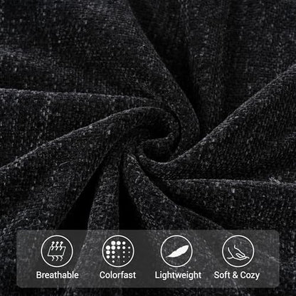 BATTILO HOME Black Chenille Throw Blanket, 50 x 60 Inches | Soft Chenille Knit with Handmade Fringe Tassels, Lightweight, Cozy and Less Prone to Tangling for Couch, Bed or Chair - color: Black