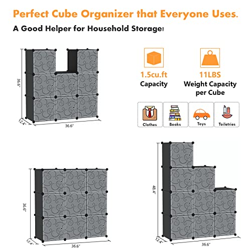 C&AHOME 9-Cube Storage Organizer with Door Cube Shelf Closet Cabinet Black | DIY Plastic Modular Bookshelf, Stackable Clothes Storage Shelving Ideal for Home, Bedroom - size: 9-Cube
