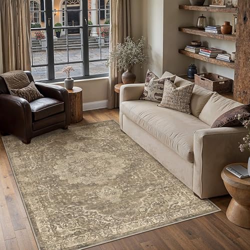 Area Rugs 3x5 Washable Rug for Living Room Brown | Living Room Rug,Vintage Rug,Bedroom,Dining Room,Office,Farmhouse,Non-Shedding,Non Slip,Low Pile,Soft - color: Brown Ⅲ, size: 3' x 5' (Rectangular)