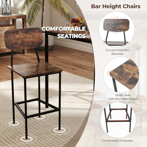 NAFORT Dining Table Set with Counter Height Table & 4 Bar Stools, 5-Piece Bar Table and Chairs with Footrest & Back Support, Space-Saving Dinette Set for Pub, Kitchen &Dining Room, Restaurant - color: Rustic Brown