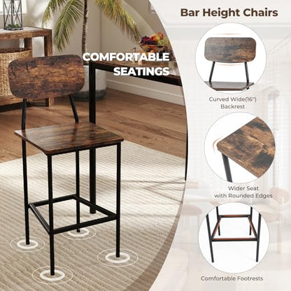 NAFORT Dining Table Set with Counter Height Table & 4 Bar Stools, 5-Piece Bar Table and Chairs with Footrest & Back Support, Space-Saving Dinette Set for Pub, Kitchen &Dining Room, Restaurant - color: Rustic Brown