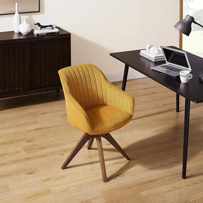 Swivel Desk Chair for Home Office, Fabric, Yellow | No Wheels, Oka Wood Legs, Mid Century Modern, Upholstered, 360° Swivel, Accent Chair, Living Room, Bedroom - color: Yellow, size: Fabric