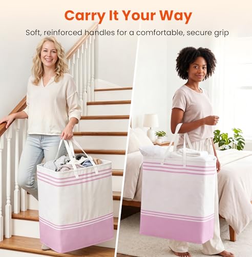 TranquilRelax 3-Pack Laundry Basket, Laundry Hamper, Pink-125L | Freestanding＆Water-Resistant Laundry Hamper, Collapsible Tall Clothes Hamper with Carry Handles for Clothes, Laundry Basket - color: Pink, size: 125L