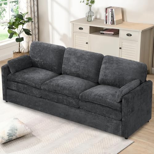 89" Chenille 3 Seats Sofa with 2 Pillows, Dark Grey | Modern Upholstered Sofa with Deeper Seats, Comfy Sofa with Thickened Cushions for Living Room, Apartment - color: Dark Grey, size: Sofa