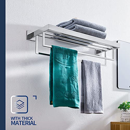 KOKOSIRI 24'' Bathroom Towel Shelf Chrome Towel Rack with Two Bath Towel Bars SUS304 Stainless Steel Wall Mounted, Polished Finish, B6003CH - color: Polished Chrome, size: 24-Inch