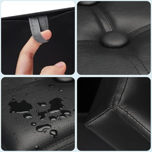 Bsketa Storage Ottoman Bench, 16" Folding Leather Foot Rest, Black 2 Pack | Small Ottoman with Side Pockets, Thicker Foam Padded Seat, Livingroom, Dorm, Bedroom, Easy to install, 38L, 16x12x12in - color: Black-with Side Pockets..