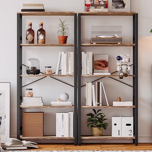 IRONCK Bookshelf, 31.5" 5-Tier Ladder Vintage Bookcase, 110lb Shelf | 5-tier bookshelf, 110 lb per shelf. P2 MDF, Anti-tip. Industrial Bookshelves for Living Room Home Office, Rustics Brown - color: Industrial Brown