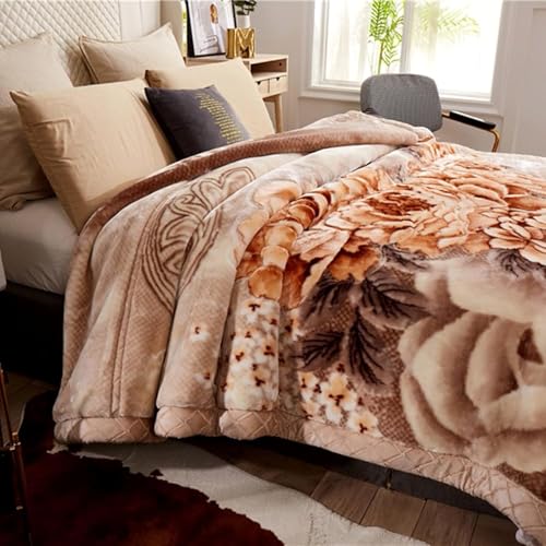 LGYKUMEG Warm Winter Korean Mink Blanket Full Size 71"×87", 6.6Lb Two Ply Reversible Raschel Blanket,Silky Soft Plush,180x220cm3kg - color: Peony Coffee, size: 71x87in/6.6lb