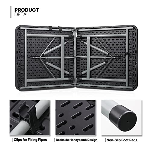 4Ft Folding Card Table, Picnic Cookout Table with Handle, Black | Outdoor, Foldable, Small Portable Plastic, Dining Picnic Cookout, w/Handle