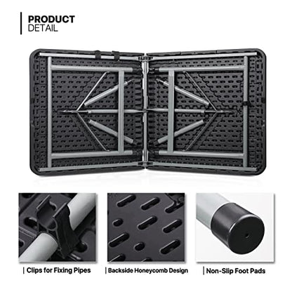 4Ft Folding Card Table, Picnic Cookout Table with Handle, Black | Outdoor, Foldable, Small Portable Plastic, Dining Picnic Cookout, w/Handle