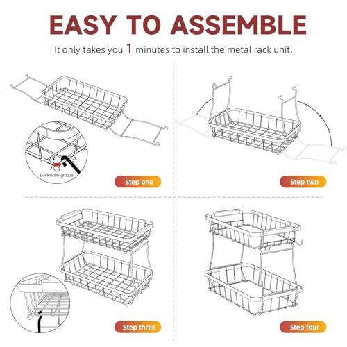 3-Tier Fruit Basket with Banana Hangers, Detachable Metal Bowl | Wooden handle, protective mats included. Versatile holder for bread, snacks, and veggies. Large 3 tier metal design. - color: Black, size: 3 Tier