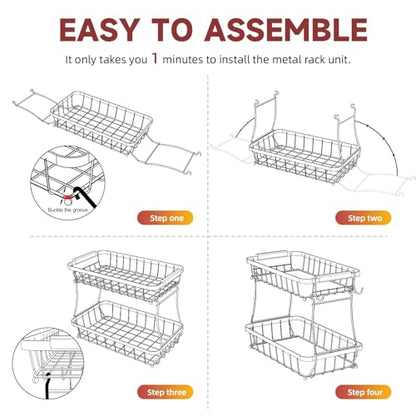 3-Tier Fruit Basket with Banana Hangers, Detachable Metal Bowl | Wooden handle, protective mats included. Versatile holder for bread, snacks, and veggies. Large 3 tier metal design. - color: Black, size: 3 Tier