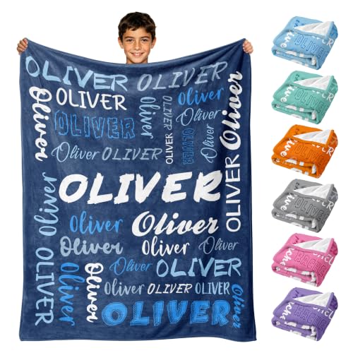 Personalized Blanket with Name, Custom Name Blanket Gifts for Kids Adults Boys Girls Teen, Soft Customized Fleece Flannel Throw for Bedroom Living Room, Birthday Christmas - color: Navy Blue