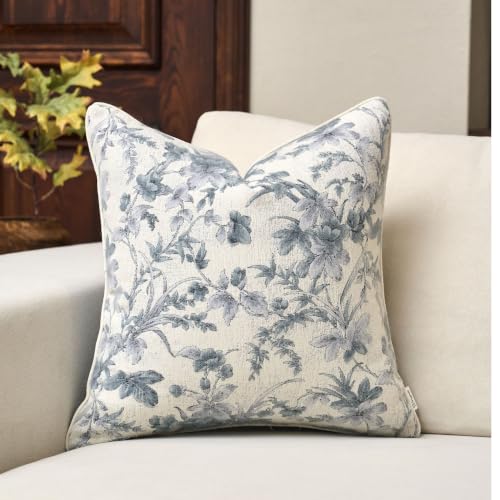 Vintage Floral Pillow Cover 20 x 20 Inches, Nature Chenille Square Throw Pillow Cover Soft Luxury Neutral Accent Couch Pillow Cover for Living Room Bedroom, Blue - color: Gray Blue, size: 20" x 20" (Pack of 1)