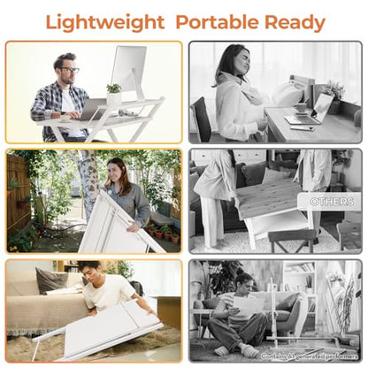 GreenForest Folding Desk No Assembly Required Large Size, 2-Tier Foldable Computer Desk with Shelf for Home Office, Space Saving Portable Laptop Study Foldable Table for Bedroom, White | Portable Foldable Table for Laptop, 2-Tier Compact with Shelf, Space