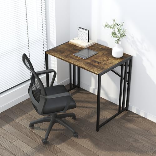 Lutown-Teen 32 inch Small Folding Computer Desk, Rustic Brown | Writing Gaming Computer Desk for Small Spaces, No Assembly Required Home Office Desk - color: Rustic Brown, size: 32 Inch