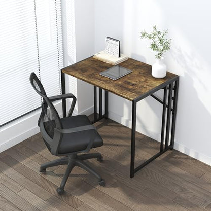 Lutown-Teen 32 inch Small Folding Computer Desk, Rustic Brown | Writing Gaming Computer Desk for Small Spaces, No Assembly Required Home Office Desk - color: Rustic Brown, size: 32 Inch