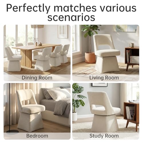 VKNOW Upholstered Swivel Dining Chair with Curved Open Back | Modern Dining Room Chairs with Chenille Fabric, Space-saving, Easy Assembly, for Dining Room, Living Room, Bedroom, Beige - color: Beige