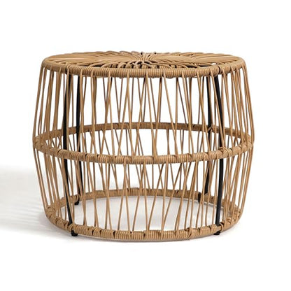 Furniture of America Ysar Boho Rattan Round Coffee Table Outdoor with Metal Frame, All-Weather and Rust Resistant, Handcrafted Coastal Furniture for Patio, Poolside, Garden, Yard, Natural Brown - color: Natural Brown/18.9 In.