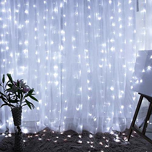 Dazzle Bright Curtain String Lights, 300 LED 9.8ft x 9.8ft 8 Lighting Modes Fairy Lights USB Powered, Waterproof Lights for Christmas Party Wedding Outdoor Indoor Wall Decorations (White) - color: White