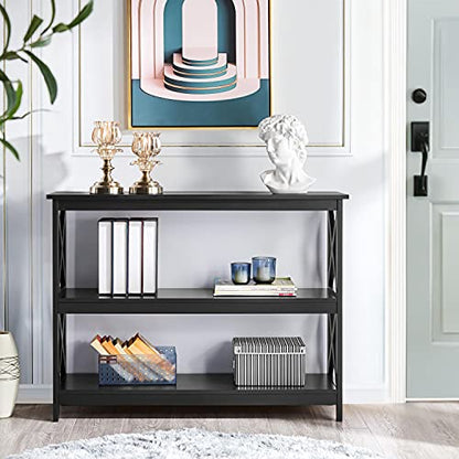 Yaheetech 42" L Black Console Table 3-Tier Narrow X-Design Storage Shelves | Sofa Table for Entryway, Hallway and Living Room, Slim 14" Depth, Powder-Coated MDF, 88 lb Top and 44 lb Shelf Capacity - color: Black