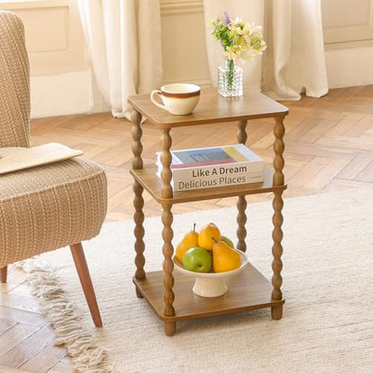 Fultyle End Table, Small Side Table with 3 Tier Open Shelf, Modern Night Stand Accent Table for Small Spaces, Living Room and Office (Caramel Tan) - color: Caramel Tan