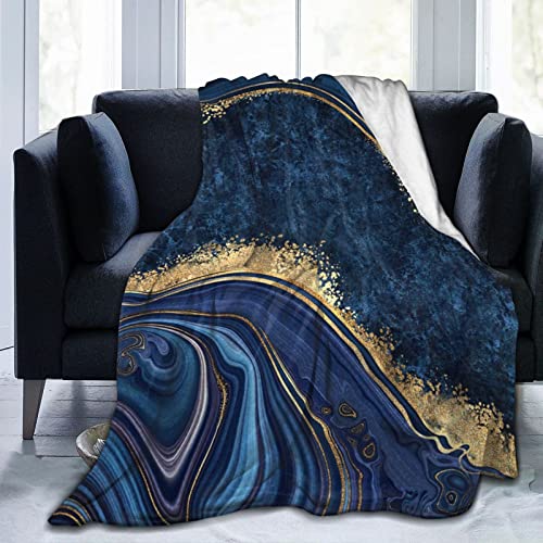 Perinsto Blue Painted Marble Throw Blanket Ultra Soft Warm All Season Marbling Painting Decorative Fleece Blankets for Bed Chair Car Sofa Couch Bedroom 50"X40" - color: Marble #01, size: 50"x40"