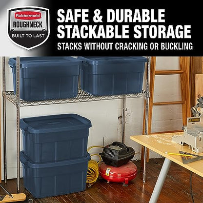Rubbermaid Roughneck Tote 14 Gal, 6 Pack, Made in USA, Dark Indigo Metallic, Rugged Plastic Stackable Storage Bins with Lids and Handles - size: 14 Gal - 6 Pack