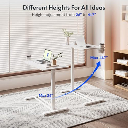 FLEXISPOT 32''Adjustable C Table Gas Spring Mobile Side End Table | Adjustable C table with Wheels, Bedside table for sofa and couch. Laptop Rolling Cart TV Tray, 31.5" W x 17.7" D,White - color: White, size: 32x18