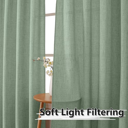 Tollpiz Short Linen Tier Curtains Rod Pocket Semi Sheer Half Kitchen Curtain Burlap Light Filtering Thick Linen Drapes for Bathroom, 30 x 24 inches Long, Sage Green, Set of 2 Panels - color: Sage Green, size: 30"W x 24"L (Pack of 2)