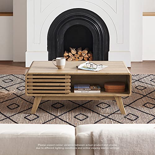mopio Ensley Coffee Table with Storage, Mid Century Modern, Farmhouse Wood Coffee Table for Living Room Fluted (Oak) - color: Oak
