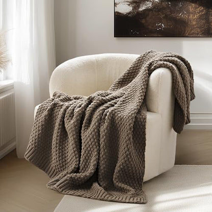 EVERGRACEHOME Chunky Chenille Knit Throw Blanket, 50 x 60, Mocha Brown | Sculpted Moss Stitch, Chic Modern Farmhouse, All-Season Warmth, OEKO-TEX® Certified, Elegant Blanket for Couch, Bed, Sofa - color: Mocha Brown, size: 50" X 60"