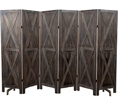 Premium Home 6-Panel Room Divider – Rustic Brown Barn Door, X Pattern Folding Privacy Screen, Partition Wall - color: Barnwood Brown - X Pattern - 6 Panel