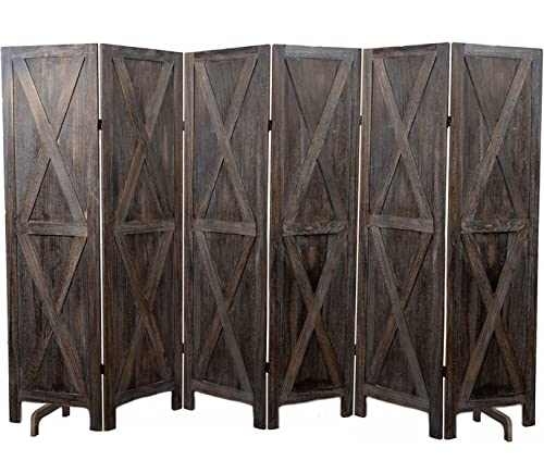 Premium Home 6-Panel Room Divider – Rustic Brown Barn Door, X Pattern Folding Privacy Screen, Partition Wall - color: Barnwood Brown - X Pattern - 6 Panel