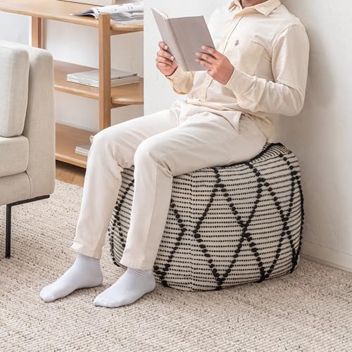Anji Mountain Pouf Ottoman Foot Rest, Handmade Ottoman Pouf, Comfortable Foot Stool, Decorative Floor Seating for Living Room Decor, Bedroom & Home Décor Accent - Black/White - color: Black/White