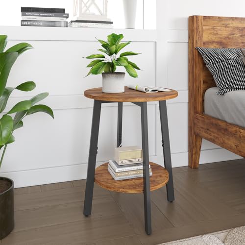 sthmec Side Table Set of 2, Small Round End Table with Storage Shelf for Small Space, 2-Tier Bedside Table Sofa Couch Table, Nightstands Set of 2 Accent Table for Living Room, Bedroom, Rustic Brown - color: Rustic Brown