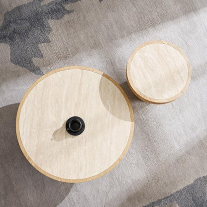 Round Nesting Coffee Table Set of 2 with Sintered Stone Tabletop & Sturdy Base, Modern Circle Center Tables Tea Table for Living Room, Easy Assembly - 35.43" & 19.49", Natural - color: Nesting Coffee Table With Sintered Tabletop,natural