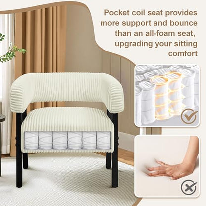 Yaheetech Accent Living Room Chair with Pocket Coiled Seat Set of 1 | Sofa Armchair | Barrel Chair | Corduroy | Comfy | Modern | Small Space | Bedroom | Reading | Beige - color: Beige