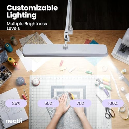 Neatfi XL 2,500 Lumens 30W LED Task Lamp for Manicure Table, Crafts, Workbench, Office – 22” Wide Shade Desk Light | Eye-Caring 6500K | 4-Level Brightness (White, Non-CCT with Clamp) - color: White